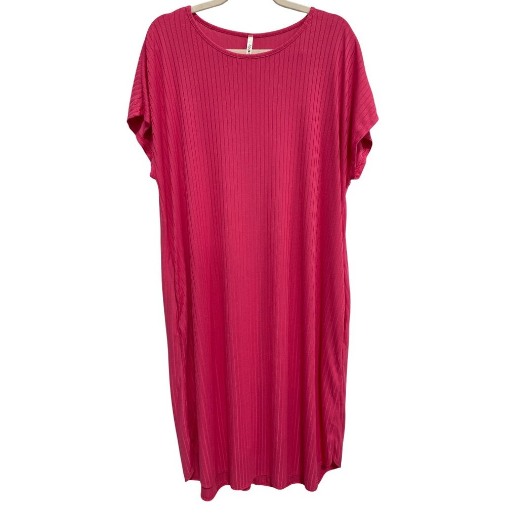 Mittoshop TShirt Midi Dress Plus Size 1X Ribbed Short Sleeve Hot Pink Barbiecore